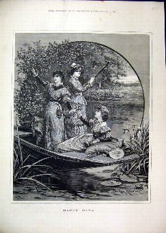 Print 1881 Happy Days Women River Boat Picking Flo