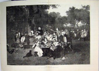 Print 1881 Village Holiday Families Picnic Country