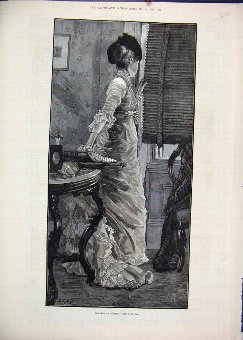 Print 1881 Woman Watching Window Beautiful Victori