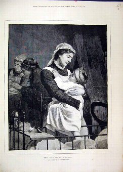 Print 1882 Childrens Hospital Nurse Carrying Baby 