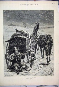 Print 1882 Drunk Postman Snow Horse Cart Winter Ol