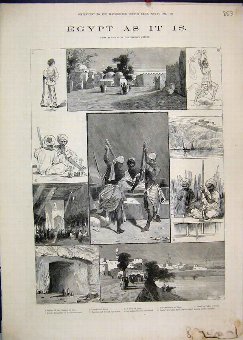 Print 1882 Egypt Siout Cemetery Monestery Soldier 
