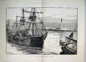 Print 1882 H.M.S Sultan Lighthouse Fort Alexandria