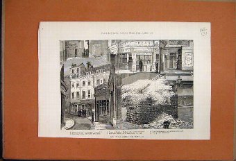 Print 1882 Old London Ludgate Hill Watch House St 