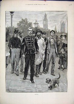 Print 1882 Soldier Recruits Dog Street Scene 32MAR