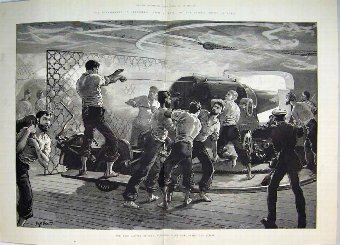 Print 1882 War Battery Cannon H.M.S Alexandria Shi