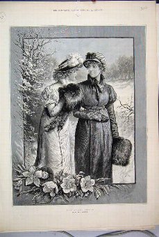 Print 1883 Christmas Women Snow Scene Flowers 06MA