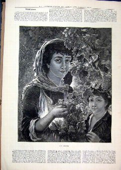 Print 1883 Hop Pickers Woman Young Boy Plant Fine 
