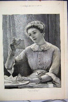 Print 1884 Woman Reading Letter Beautiful 25MAR1