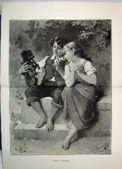 Print 1885 Fido Lesson Little Boy Girl Puppy Dog C
