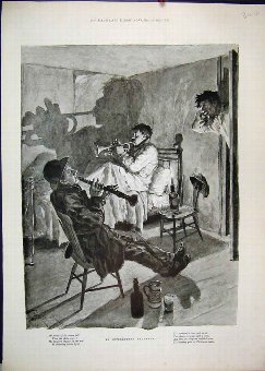 Print 1895 Men Bed Music Rehearsal Drinking Interr