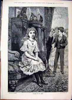 Print 1883 Young Girl Sitting Chair Boys Hiding Ro