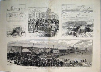 Print 1884 Disaster Bullhouse Bridge Railway Train
