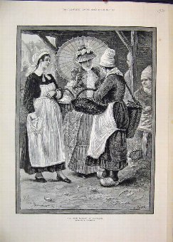 Print 1884 Fish Market Honfleur Women Cloggs Victo