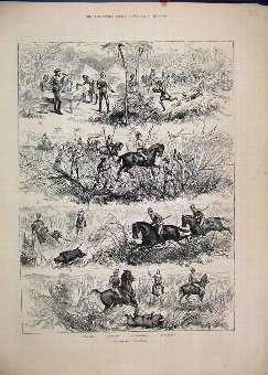 Print 1884 Pig Sticking India Horses Spear Old 01M