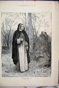 Print 1884 Priest Bible Country Scene Tree Victori