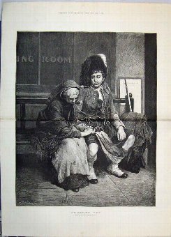 Print 1884 Scottish Soldier Kilt Woman Waiting Roo