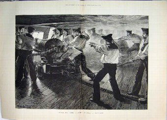 Print 1884 Sketch On Board Man War Ship Trying Ran