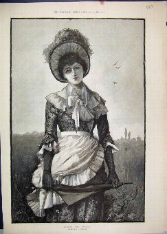Print 1884 Woman Field Umbrella Seymour Beautiful 