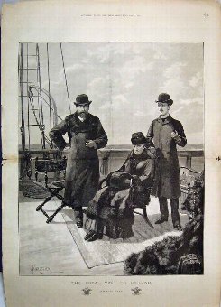 Print 1885 Portrait Royal Visit Ireland Board Ship