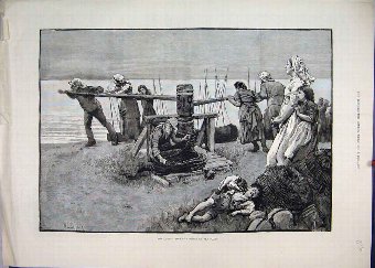 Print 1885 Storm Winding Boats Family Dog Fine Art
