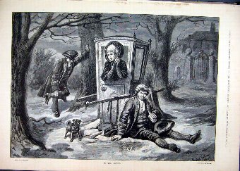 Print 1885 Woman Stranded Snow Men Resting Dog Sno