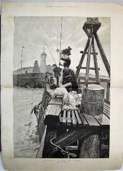 Print 1885 Women Men Bass-Fishing South Coast Pier
