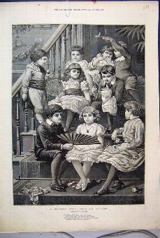 Print 1886 Christmas Party Children Stairs Fine Ar