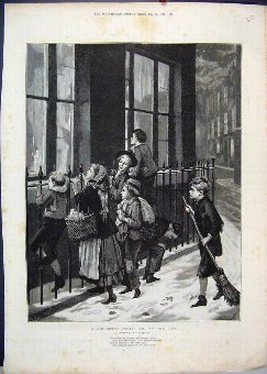 Print 1886 Christmas Party Poor Children Cold Old 