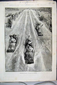 Print 1886 Colonial Indian Tobogganing Canada Mont