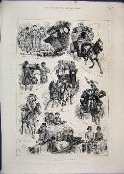 Print 1886 Derby Day Horses Carriage Darby Joan Sk