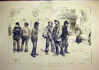 Print 1886 Unemployed London Barnard Sketch People