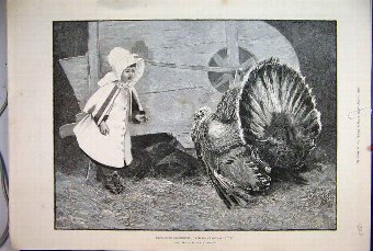Print 1888 Christmas Little Girl Turkey Farm 20MAR