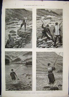 Print 1888 Fishing Trout Norway Edward Kennard Ske
