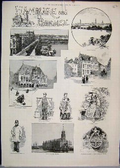 Print 1888 Hamburg Bremen Alster Kaiser Quay Schut