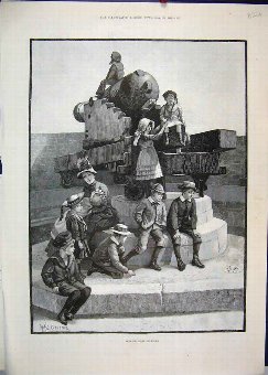 Print 1888 National Defences Cannon Children Woman