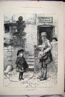 Print 1888 Postman Valentine Little Girl Victorian