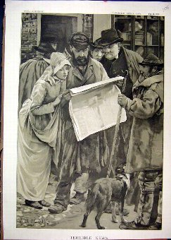 Print 1888 Street Scene Reading Newpaper Dog Man S