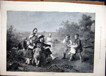 Print 1889 Artist Country Scene Children Baby Cryi