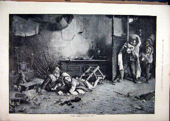 Print 1889 Children Playing Trick Falling Chair Ar