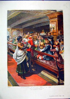 Print 1889 Colour Childrens Christmas Dinner Sea S
