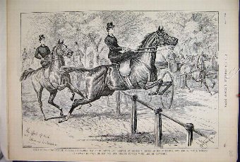 Print 1889 Ellimans Lubrication Horses Jumping Wom