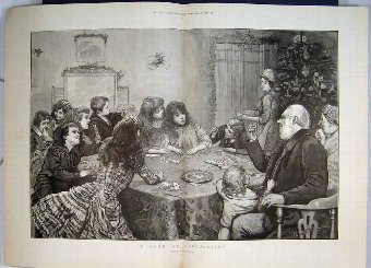 Print 1889 Man Woman Little Girls Boys Playing Gam