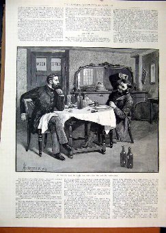 Print 1889 Men Sitting Table Coffe Room Bottle Art