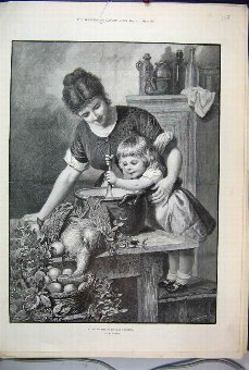 Print 1889 Mother Little Girl Stirring Christmas P