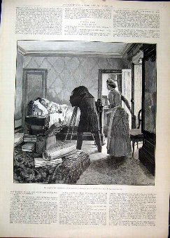 Print 1889 Scene Bedroom Woman Sleeping Man Photog
