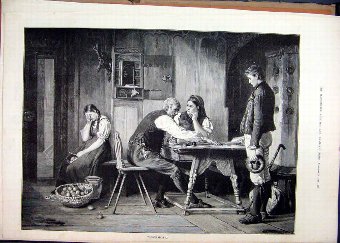 Print 1889 Woman Crying Onion Basket Money Table O