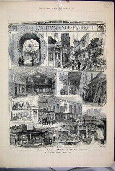 Print 188O Leadenhall Market Poulterer Leather Sto