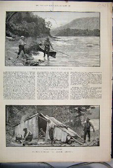 Print 1890 Salmon Fishing North America Miramichi 
