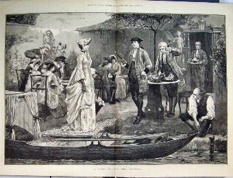 Print 1890 Visit Tea Gardens River Boat Romance Fi